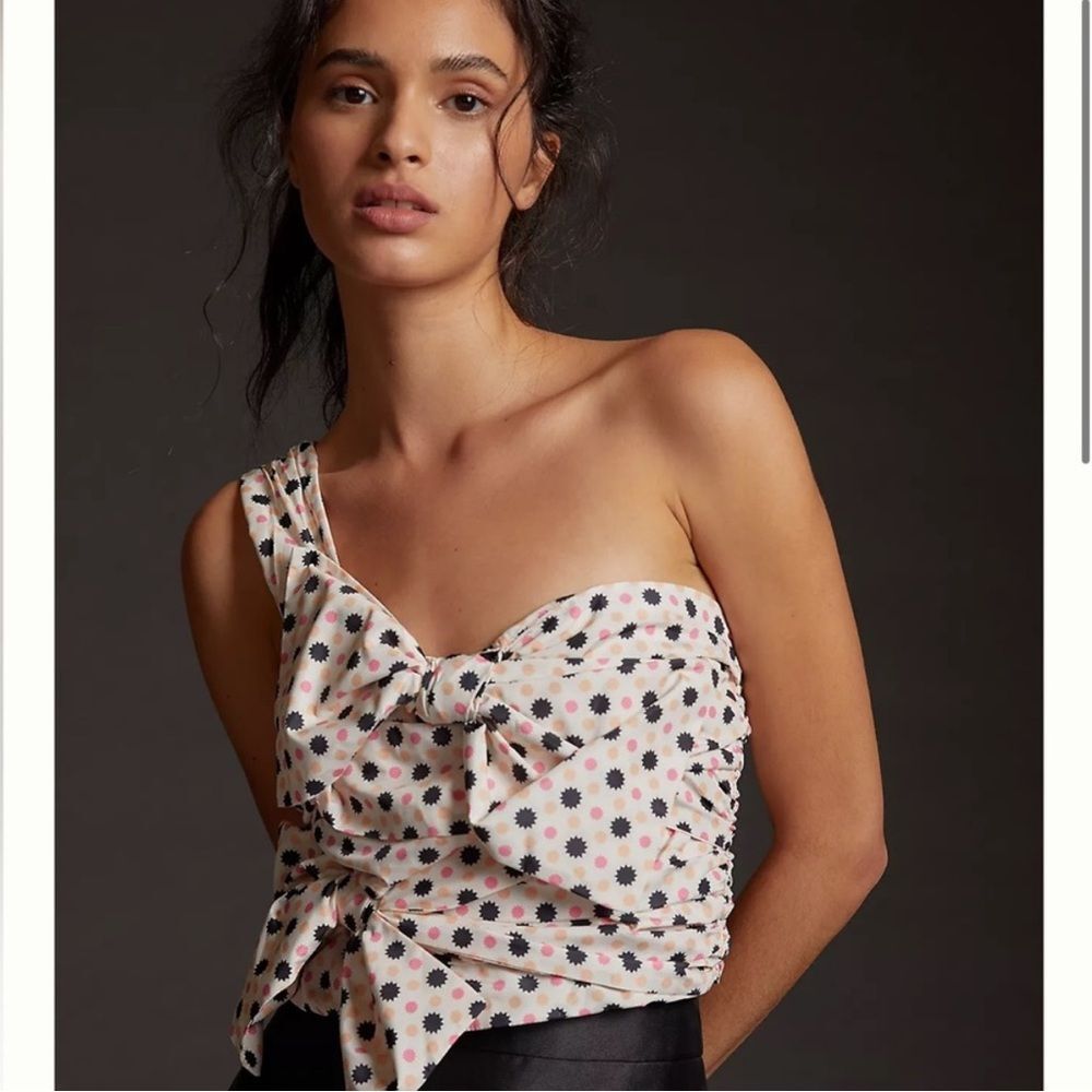 Maeve Floral One-Shoulder Blouse - Cream and Black